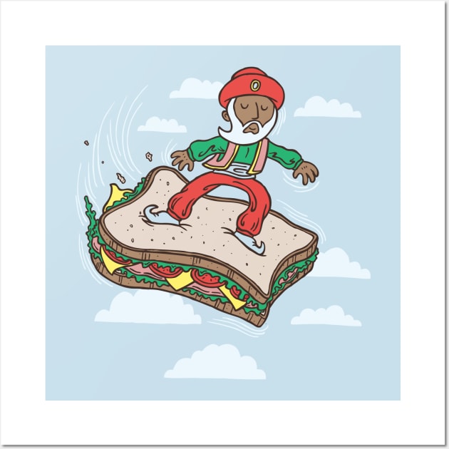 Sinbad Surfs the Seven Skies, on a Sandwich. I Don't know Why Wall Art by WanderingBert